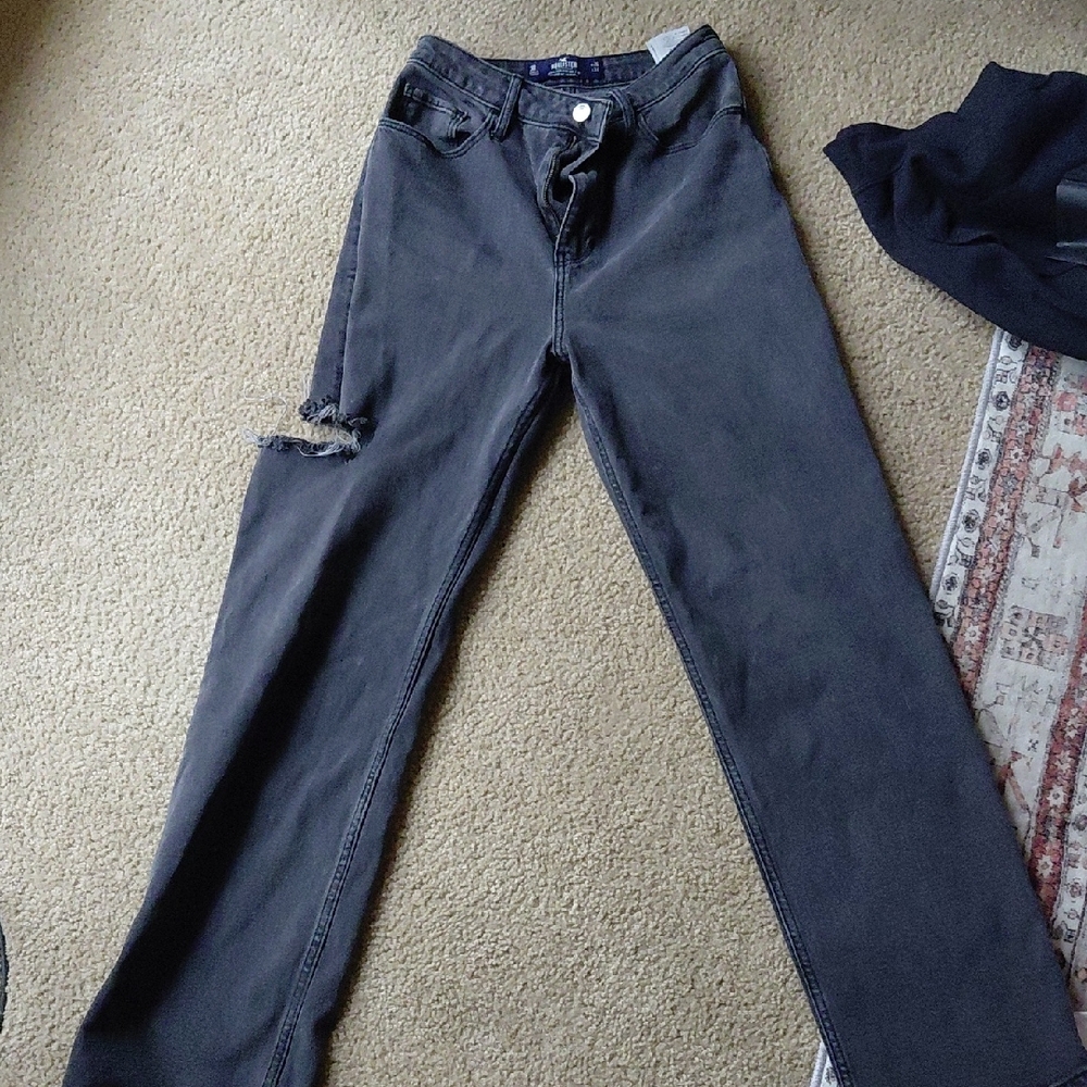 Hollister Women's Straight Leg Jeans - Dark Gray